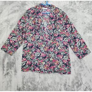 Vintage Kenneth Mitchell Blazer Womens XL Blue Floral Lightweight Single Button